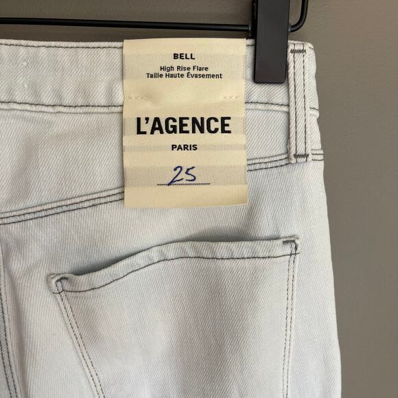 NWT L'Agence Bell High Rise Flare Bleach Down Size 25 Light Blue Stretch Denim - Picture 14 of 16